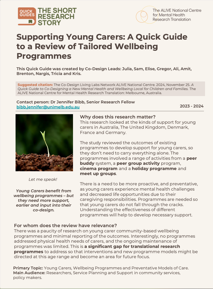 Supporting Young Carers: A Quick Guide to a Review of Tailored Wellbeing Programmes