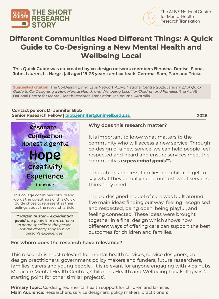 Different Communities Need Different Things: A Quick Guide to Co-Designing a New Mental Health and Wellbeing Local